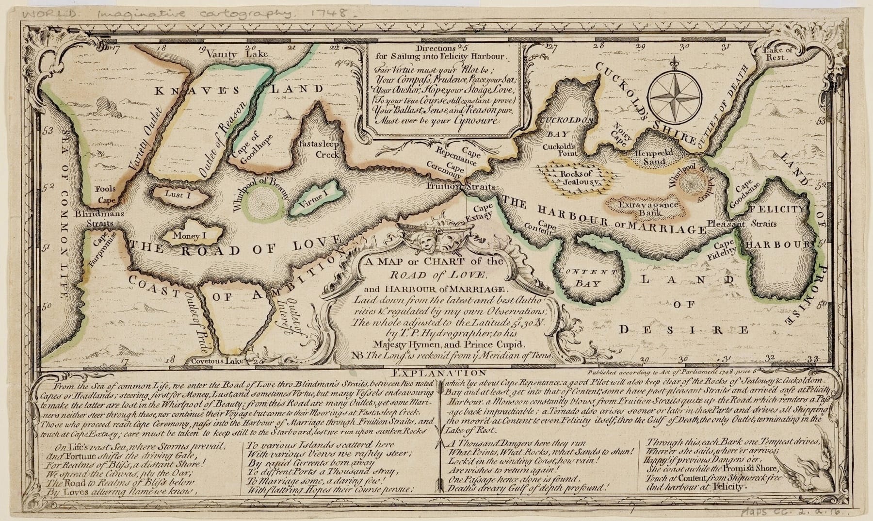 A Map or Chart of the Road of Love, and Harbour of Marriage - Thomas Sayer - 1748